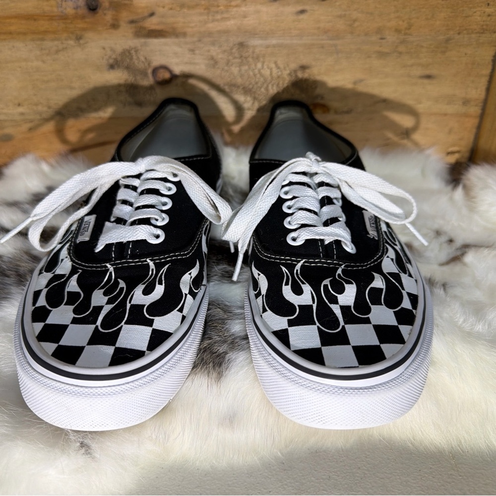 Vans Black and White Flame Checkered Sneakers - Picture 2 of 11